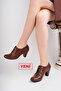 Genuine Leather Brown Women's Heeled Leather Shoes Trc-1070