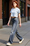 Women Fashion High Waist Wide Leg Denim Pants Cotton Casual Style Weekend Seasonal Use