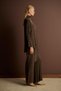 Mila Textured Shawl Detail Stone-Washed Silk Pants Suit Brown - 3
