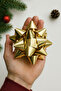 3 Pieces Gold/Altin Mega Boy Raffia Star Adhesive Bow Ornament Shooting Star - 2