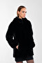 Women's Plush Black Fabric Coat Leather Coat - 5