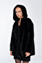 Women's Plush Black Fabric Coat Leather Coat - 6