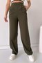 Clamp Detail Palazzo Leg Lycra Trousers - Khaki