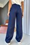 High Waist Double Leg Satin Trousers - Navy Blue - 3