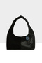 Black Women's Suede Paneled Oval Shoulder Bag M000008680