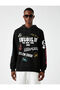 Oversize Hooded Sweatshirt Raised Slogan Printed - 3