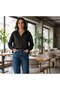 İnci Wears Women's Foil Striped Oversize Shirt Black