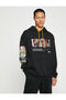 Hooded Oversized Sweatshirt Fleece-Lined Far East Printed Pocket Detailed Long Sleeve - 2