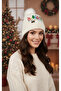 White Embroidered Christmas Beret
