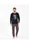 Long Sleeve Plaid Patterned Men's Pajama Set with Six Checks Cotton and Comfortable Fabric