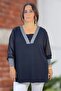 Silvery Sleeves on the Neck and Sleeves Chiffon Mini Slit V-Neck Plus Size Blouse - 6