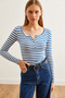 Women's Thick Ribbed Cobalt Blue Patchwork Camisole Blouse Blz-19000588 - 2