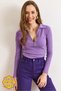 Women's Plum Polo Neck Zippered Long Sleeve Stretchy Blouse BLZ-19003103