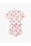 Short Sleeve U-Neck Printed New Year Pajama Set with Shorts - 3