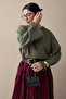 Oversized Wide Sleeve Khaki Sweatshirt - 2