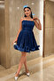 Chiffon Fabric Gathered Detailed Strap Mini Dress - Dark Blue
