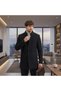 Edvino Men's Brown-Navy Blue Thick Mock Neck Slim Fit Cashmere Coat