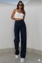 Taiti Stretch Fabric Casual Women's Dark Blue Super High Waist Loose Leg Denim Jeans - 3