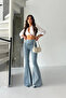 Ice Blue Extra Wide Leg High Waist in Leggings Form Stretch Fabric Spanish Jeans - 3