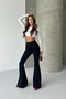 Black Extra Wide Leg High Waist in Leggings Form Stretch Fabric Spanish Jeans - 4