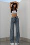 Loa Lycra Loose Women's Blue Snow Wash Super High Waist Loose Leg Denim Jeans - 2