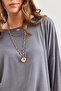 Women's Dark Gray Crew Neck Bat Flowy Viscose Blouse Blz- 19002588 - 5