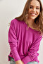 Women's Purple Crew Neck Bat Flowy Viscose Blouse Blz- 19002588 - 3