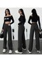 Venus 90's Stretch Fabric Women's Black Super High Waist Wide Leg Palazzo Denim Jeans