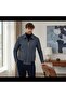 Jorge Men's Navy Blue Houndstooth Short Cashmere Coat with Zipper and Ribbed-Elasticated Hem - 2