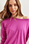 Women's Purple Crew Neck Bat Flowy Viscose Blouse Blz- 19002588 - 4