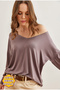 Women's Dark Mink Silver Stitching Detail V-Neck Viscose Blouse Blz- 19002747