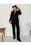 Women's Black Double-Breasted Button Blazer Jacket Pants Set - 6