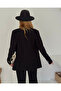 Women's Black Double-Breasted Button Blazer Jacket Pants Set - 8