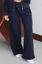 Women's 3-Thread Fleece High Waist Striped Palazzo Sweatpants 1144 Navy Blue