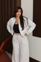 Women's 3 Thread Fleece Lined Robe Bomber Jacket Palazzo Suit 1143 - 4