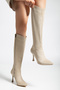 Women's Below-Knee Long Boots Pointed Toe Thin Heeled Zippered - 3