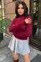 Burgundy Turtleneck Soft Textured Long Sleeve Knit Sweater - 3