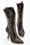 Women's Western Cowboy Gold Studded Detailed Pointed Toe Thin Heeled Boots - 6