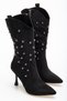 Women's Cowboy Boots - Pointed Toe with Gold Stud Detail and Thin Heel - 4