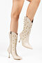 Women's Cowboy Boots - Pointed Toe with Gold Stud Detail and Thin Heel - 6