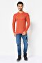 Men Crew Neck Long Knitted Sweater, Orange - 2