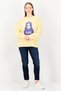 Women Ribbed Collar Brand Logo Long Sleeve Sweatshirt, Yellow - 4