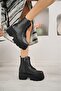 Women's Black Leather Thick Soled Drawstring - 2