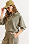 Women's Green Modal Buttoned Hooded Thread Detail Flowy Sweatshirt Swt-19000778 - 4