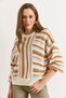 Women's White Crew Neck Color Detailed Bat Knitwear Sweater Kzk-19001073 - 5