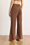Women's Brown Lace-Up Pocket Thick Corded Fabric Loose Pajama Bottoms Pjma-0000003 - 3
