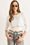 Women's Ecru Waist-Tied Batwing Soft Textured Blouse Blz-19003171 - 3
