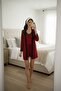 Nova Burgundy Lace Detailed Dressing Gown Bustier Shorts Velvet Pajama Set