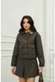 Coffee Collar Detailed Jacket Skirt Set - 4