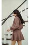 Plum Elastic Waist Zippered Jacket Skirt Set - 4